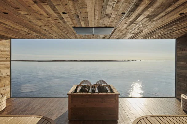 Le sauna avec vue du Sky Lagoon